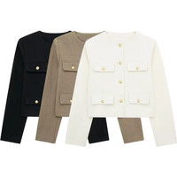 TRAF-Women's Golden Button Jacket Coat, O Neck, Long Sleeve, Female Outerwear, Chic Tops, Fashion | AliExpress UK