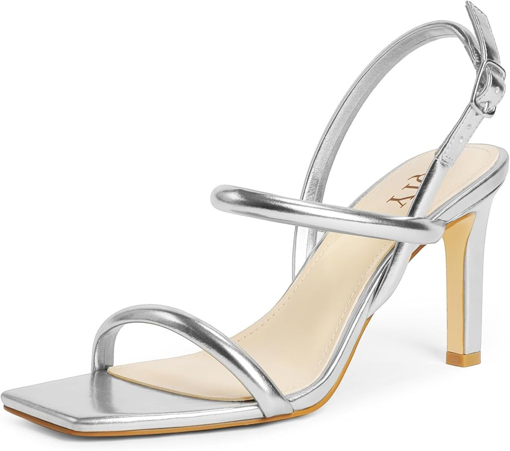 Womens Strappy Sandals Open Toe Ankle Strap Heeled Sandals Square Toe High Heels for Women | Amazon (US)