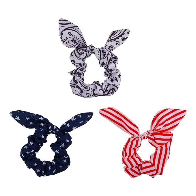 Lux Accessories Multicolored Set (3pc) July 4th Star Inspired Design Hair Ties | Amazon (US)
