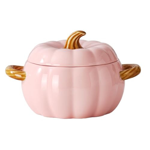 FTNESGYM Pumpkin Soup Bowl, 64oz Ceramic Pumpkin Pot with Lid (Pink) | Amazon (US)
