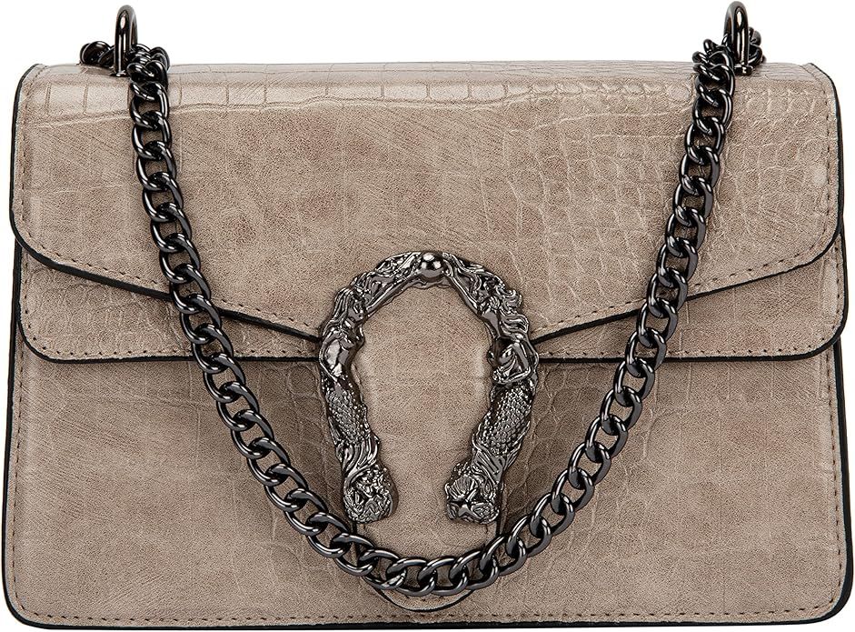 Amazon.com: Trendy Chain Strap Crossbody Bag For Women - Luxurious Snakeskin-Print Leather Should... | Amazon (US)