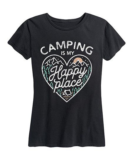 Black 'Camping Is My Happy Place' Relaxed-Fit Tee - Women & Plus | Zulily