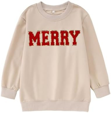 Kid Girl Christmas Sweatshirt Merry Long Sleeve Outfit Shirt Chenille Patch Xmas Holiday Crewneck... | Amazon (US)