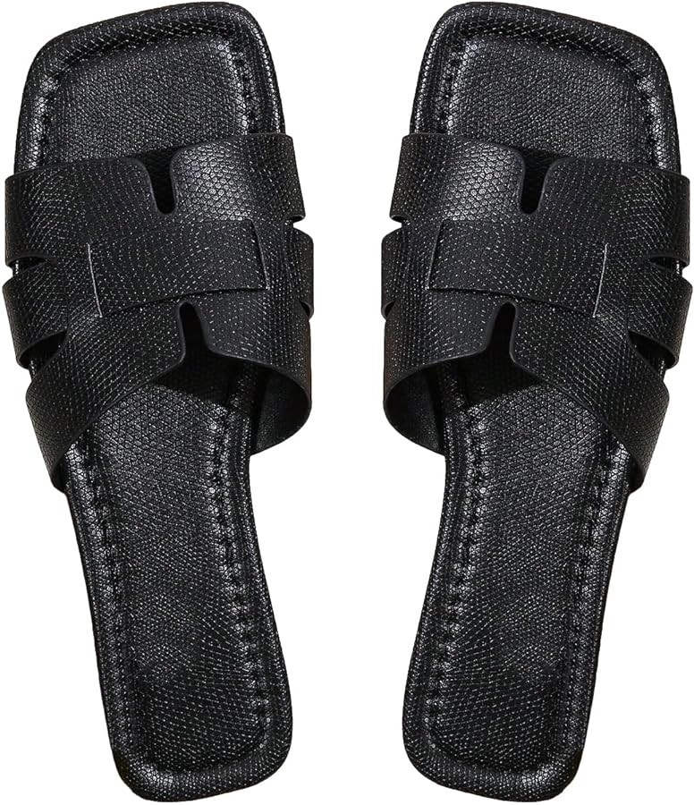 GORGLITTER H Sandals Cut Out Flat Sandals Women Dressy Flat Cross Strap PU Leather Flat | Amazon (US)