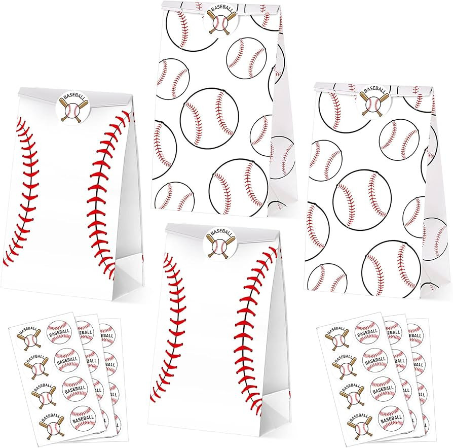 24 Pcs Baseball Gift Bags Baseball Team Party Favor Bags Baseball Sport Candy Treat Party Bags Ba... | Amazon (US)