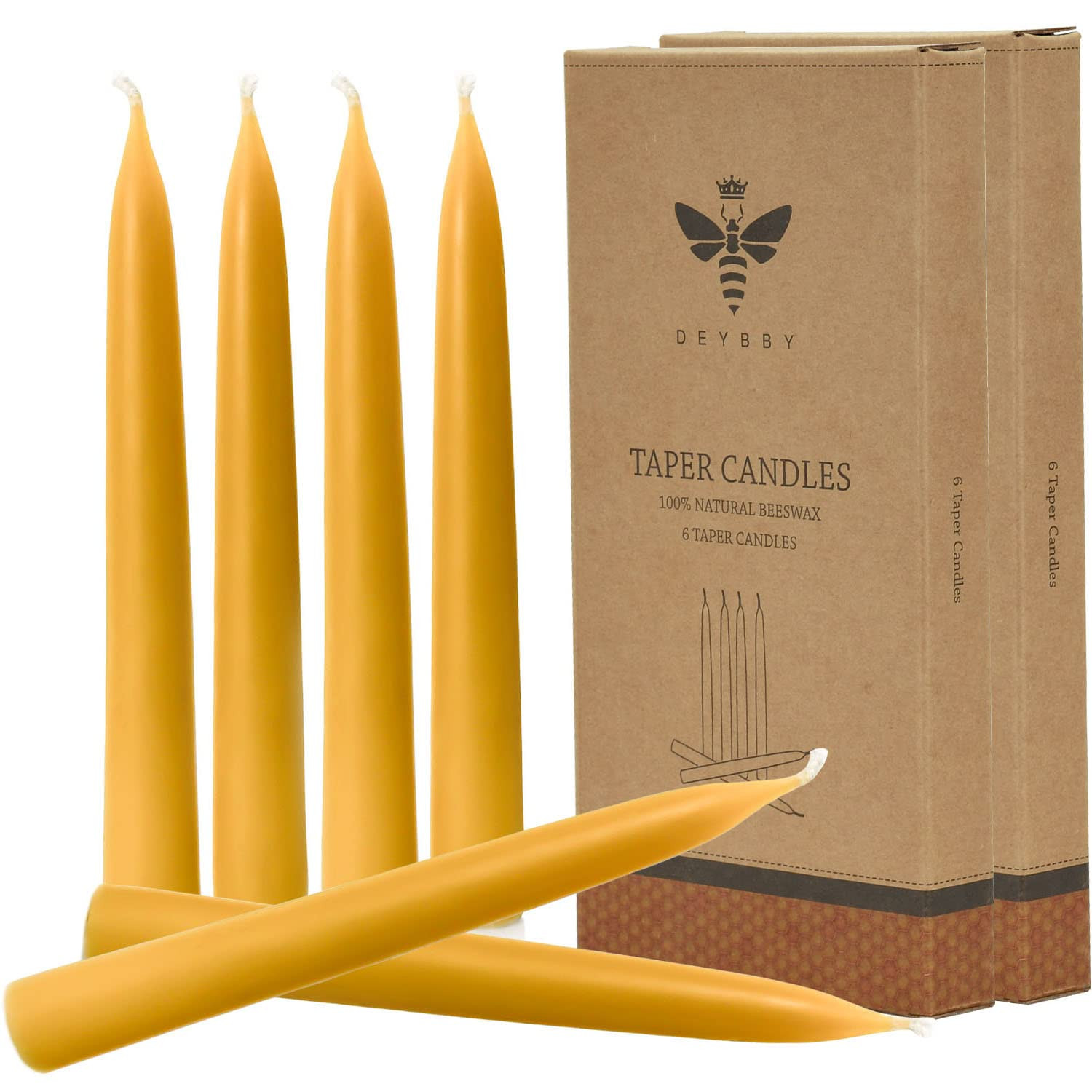 8 inch Natural Beeswax Taper Candles Set of 12, DEYBBY Smokeless and Dripless Beeswax Candles, 8H... | Amazon (US)