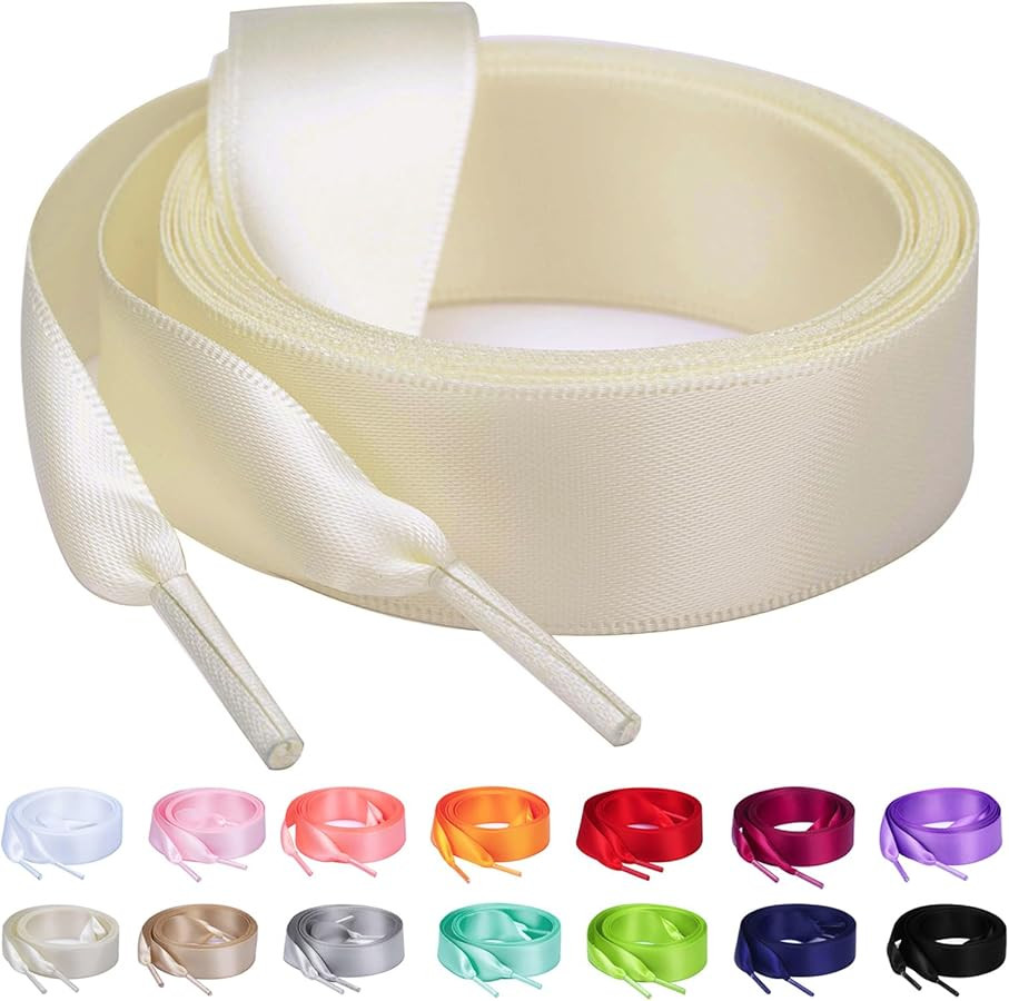 Booyckiy 3/4" Wide Satin Ribbon Shoelaces Flat Colorful Shoe Laces for Women | Amazon (US)