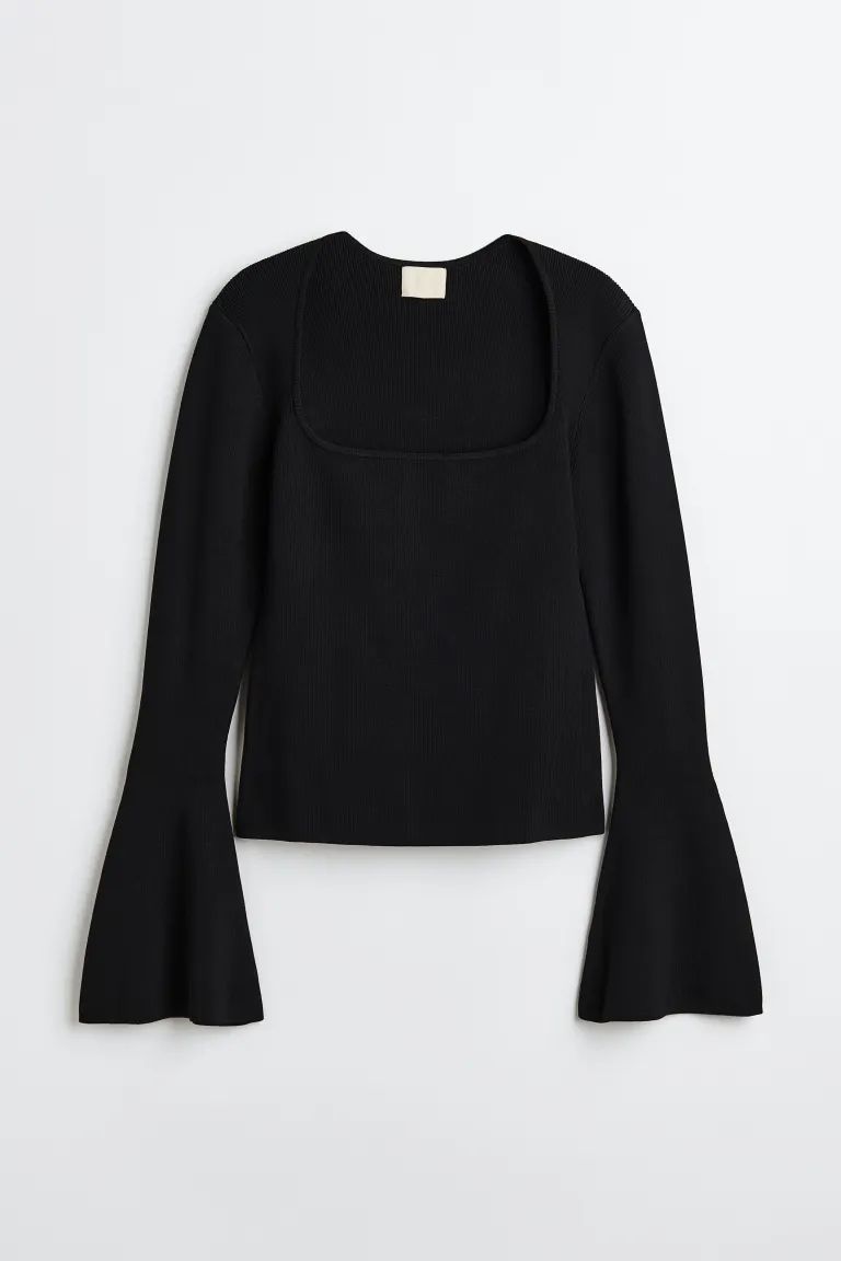 Flared-sleeve jumper - Black - Ladies | H&M GB | H&M (UK, MY, IN, SG, PH, TW, HK)