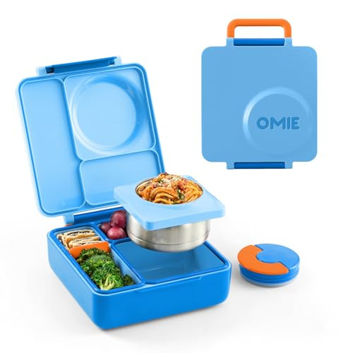 Omie OmieBox Bento Box for Kids - Insulated Lunch Box with Leak Proof Thermos Food Jar - 3 Compartments, 2 Temperature Zones (Blue Sky) | Amazon (US)