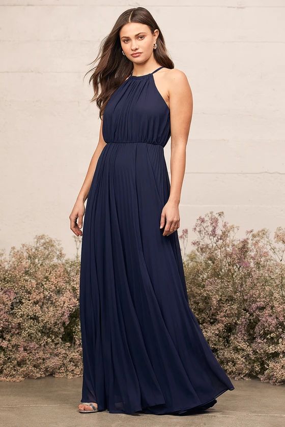True Adoration Navy Blue Sleeveless Pleated Maxi Dress | Lulus (US)