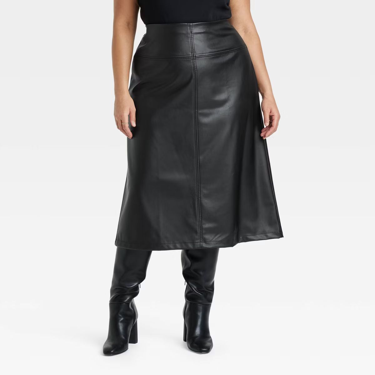 Women's Faux Leather Midi Skirt - A New Day™ Black | Target