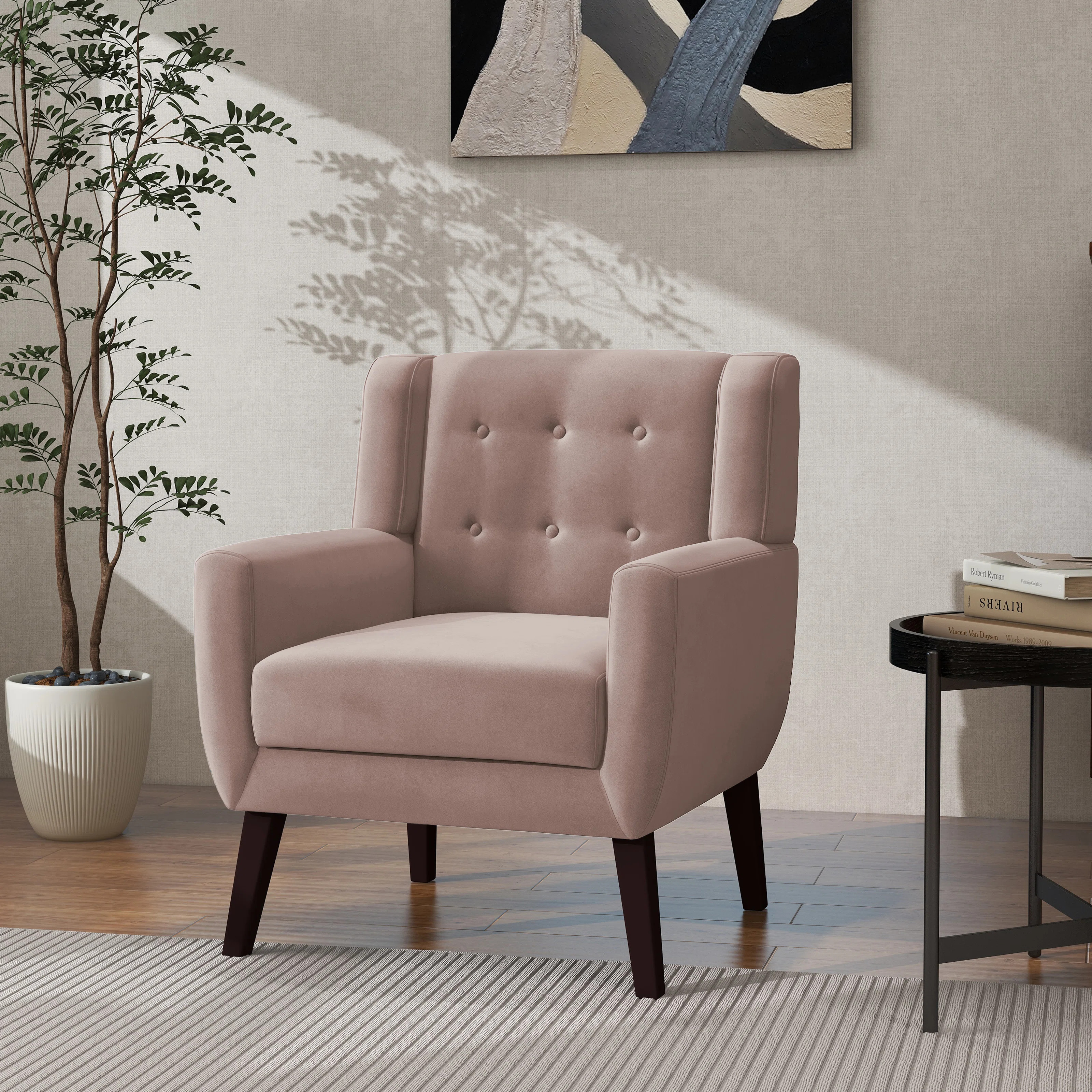 Jaqueze Tufted Upholstered Wide Back Armchair with Solid Wood Leg | Wayfair North America