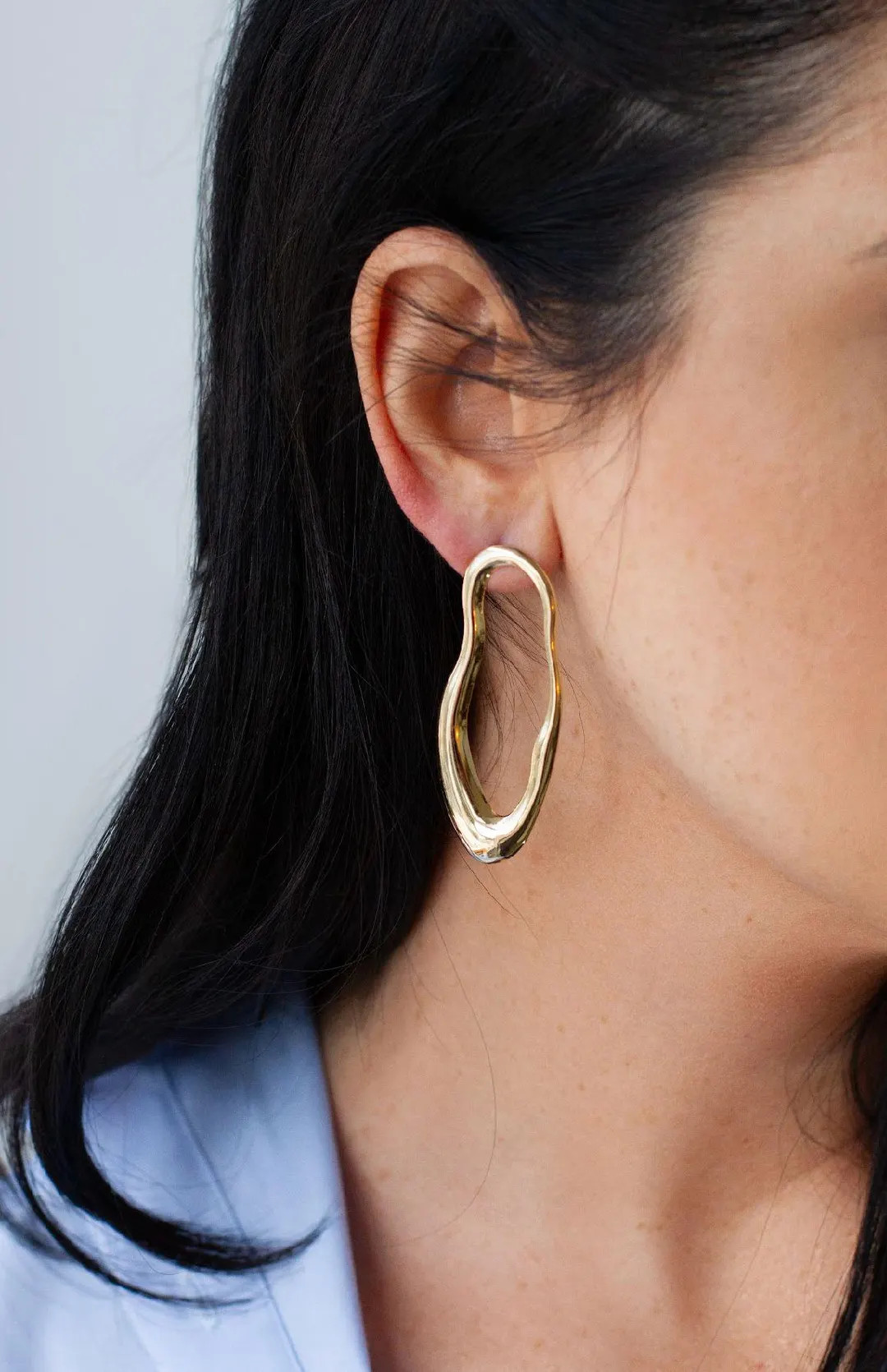 18K Gold or Rhodium Plated Organic Shape Hoop Earrings – Hypoallergenic Modern Statement Jewelr... | Etsy (US)