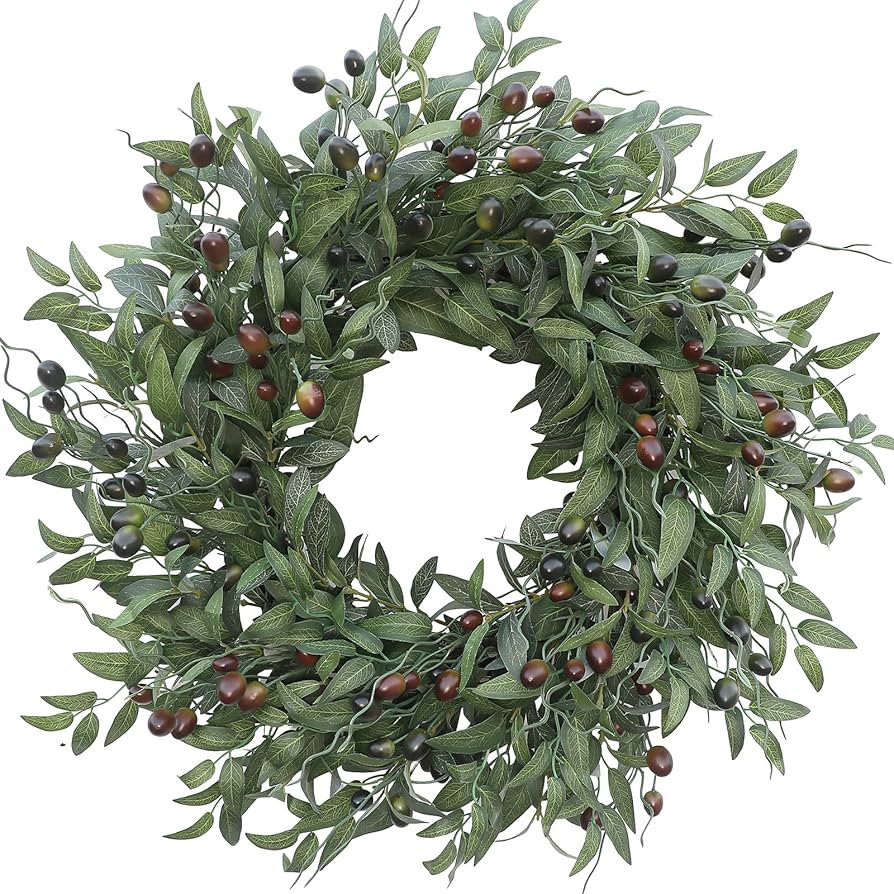 Olive Wreath 26 Inch Wreaths for Front Door with Purely Handmade Realistic Dense Olive Leaf Olive... | Amazon (US)