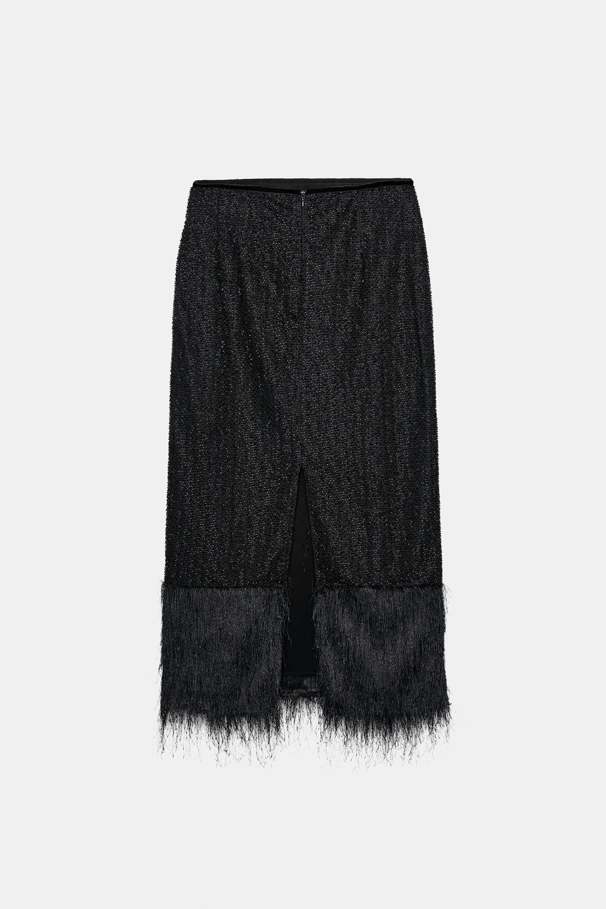 ZARA WOMAN COLLECTIONMid-waist skirt with beads. Straight hem with matching fringed appliqu\u00e9... | Zara UK
