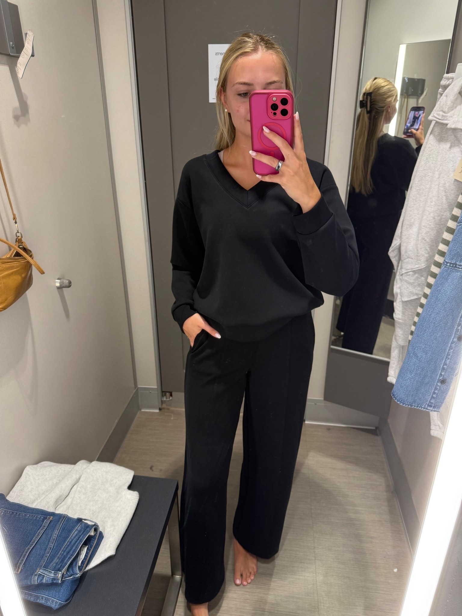 This comfy cute outfit makes me ready for fall weather!! The material mimics spanks! The fit  of the pants is so flattering too!! And it comes in red and cream also!! 

#LTKStyleTip #LTKSeasonal #LTKFindsUnder50