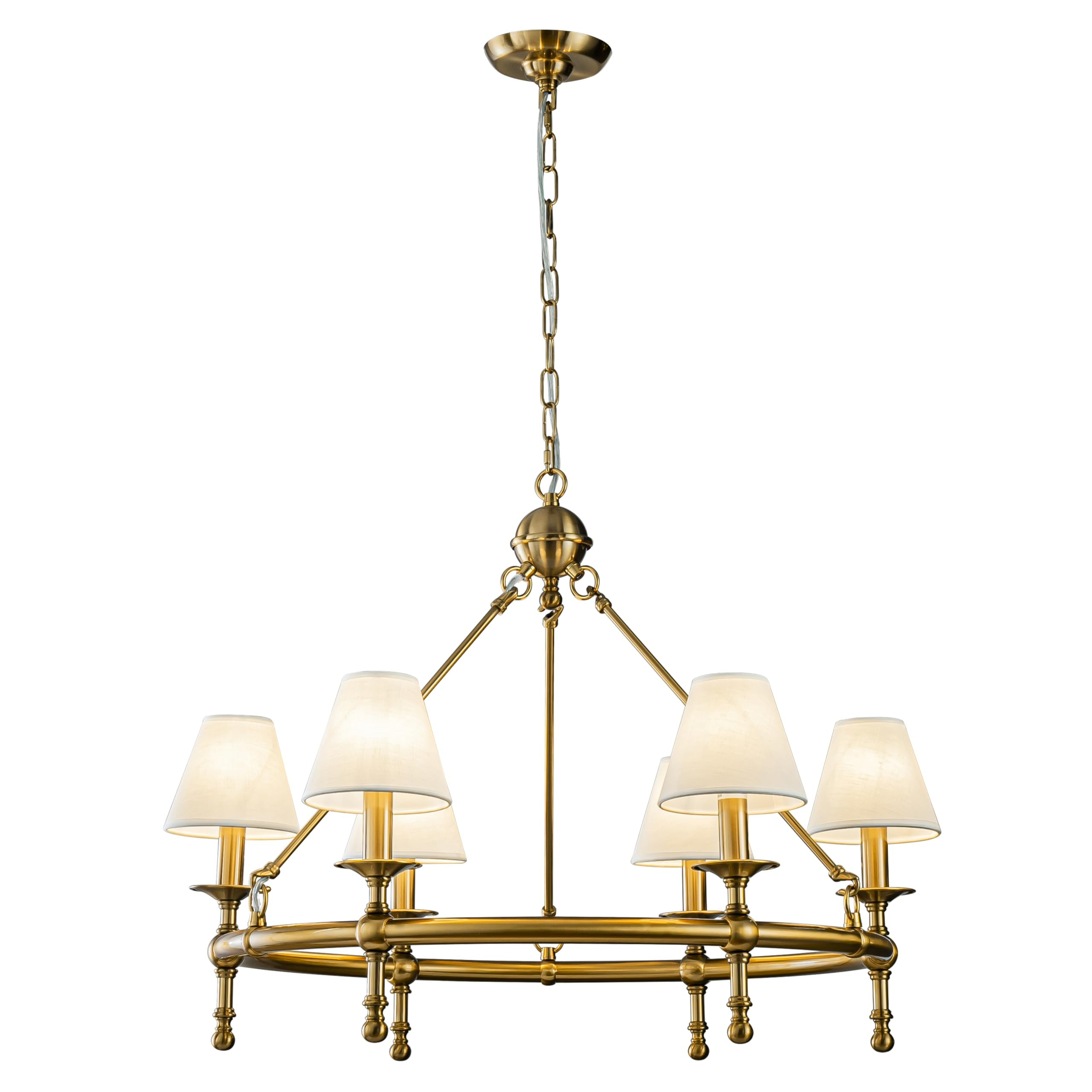 6 Lights W34 Vintage Brass and White Pleated Fabric Chandeliers for Dining Room Mid Century Modern Large Round Chandeliers for Classic Living Room | Amazon (US)