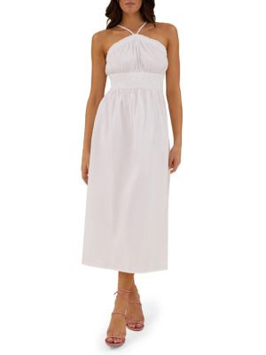Smocked Stretch Poplin Midi Dress | Saks Fifth Avenue OFF 5TH
