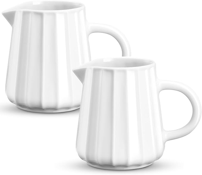 Gurygo Wave Shaped 2 Pack 5 Oz Classic White Creamer with Handle - Small Ceramic Creamer Pitcher ... | Amazon (US)