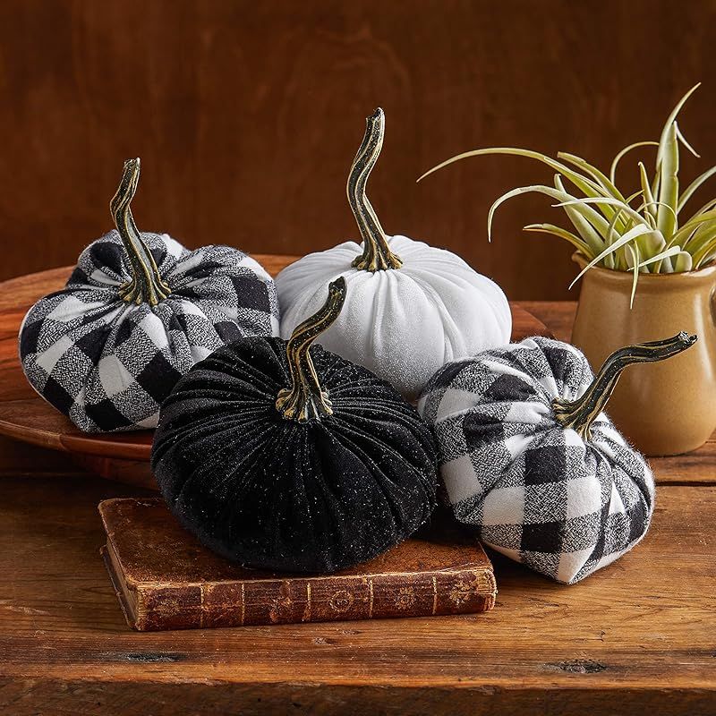 Buffalo Plaid Flannel and Velvet Pumpkins Set of 4, Modern Farmhouse Decor, Handmade Mantle Decor... | Amazon (US)