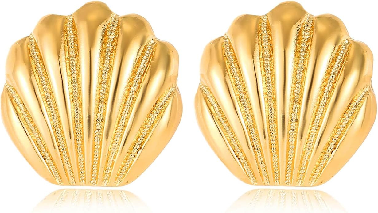 Starfish Shell Stud Earrings for Women Gold Silver Chunky Seashell Drop Dangle Earring Beach Summ... | Amazon (US)
