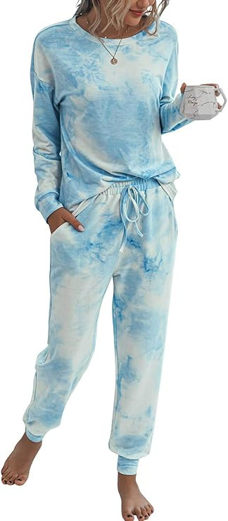 PRETTYGARDEN Women’s Tie Dye Two Piece Pajamas Set Long Sleeve Sweatshirt with Long Pants Sleep... | Amazon (US)