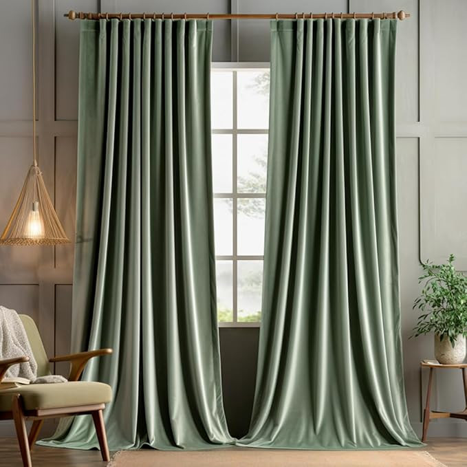 MIULEE Sage Green Velvet Curtains 102 inches 2 Panels - Pinch Pleated Luxury Room Darkening Windo... | Amazon (US)