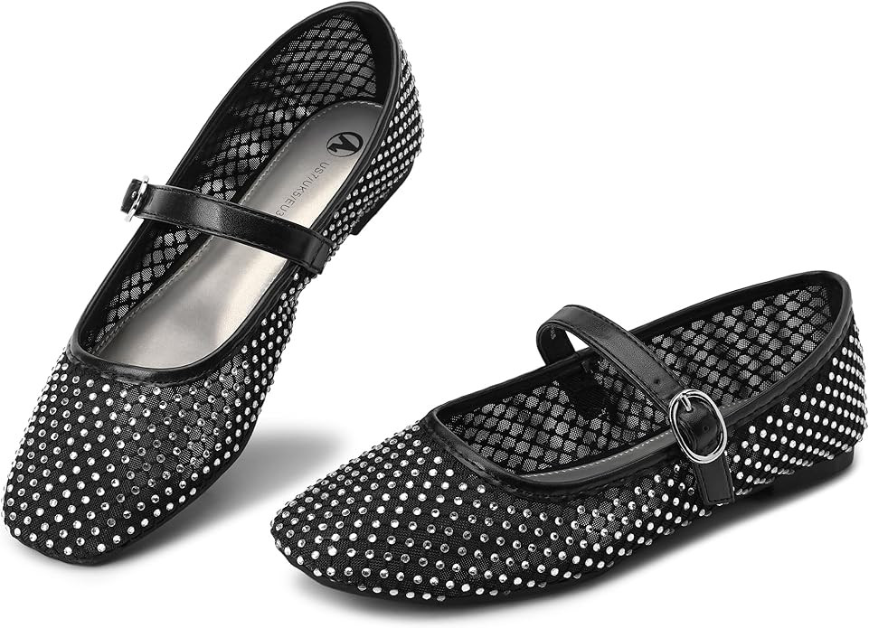 HOMETRUE Women’s Mesh Ballet Flats Sparky Rhinestone Mary Jane Ballerina Breathable Summer Dres... | Amazon (US)