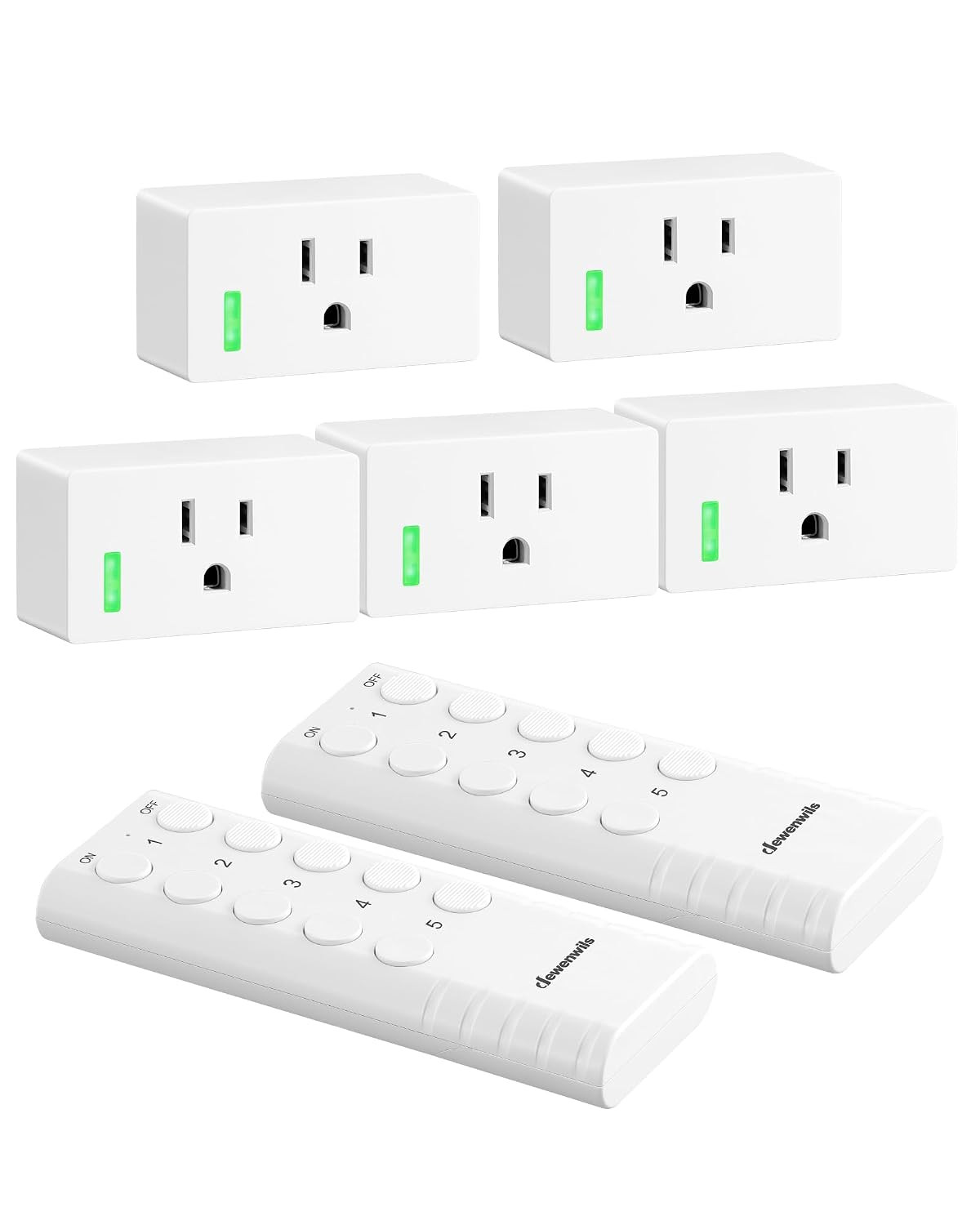 DEWENWILS Remote Control Outlet, Remote Control Outlet Plug 200FT Range, Indoor Wireless Remote Outlet Switch for Lamps, Fans, Christmas Lights, 15A/1800W，FCC & ETL Listed (5 Outlets + 2 Remotes) | Amazon (US)
