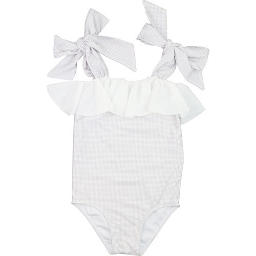 Khaki Gingham Lycra Ruffle Swimsuit | Cecil and Lou