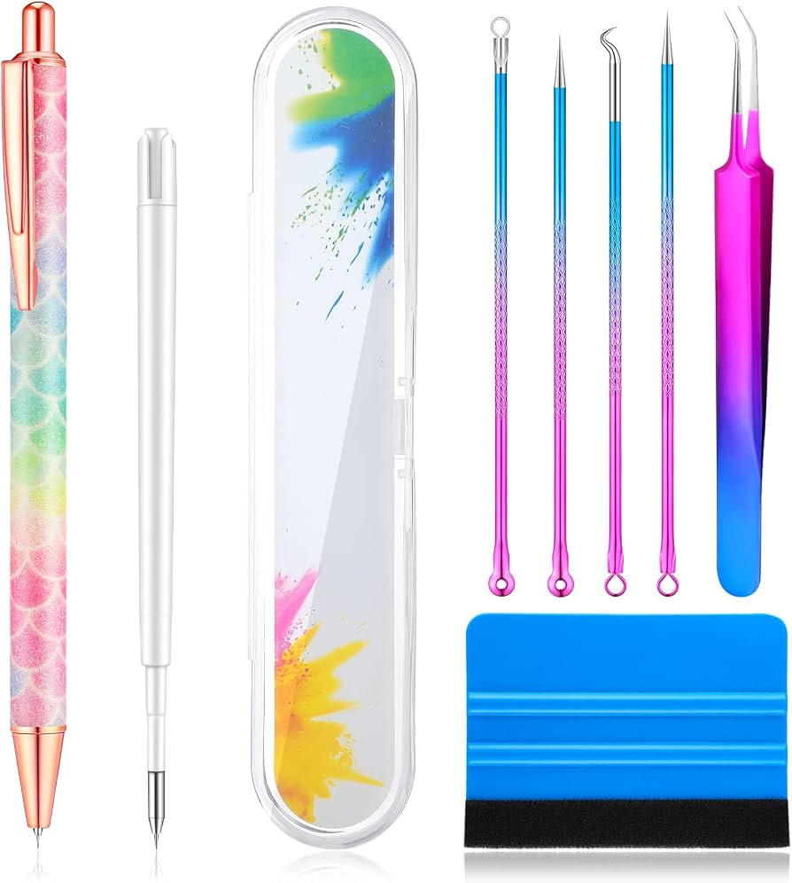 8 Pieces Pin Pen Weeding Tool Vinyl Weeding Tool with Rainbow Retractable Air Release Pen and Ref... | Amazon (US)