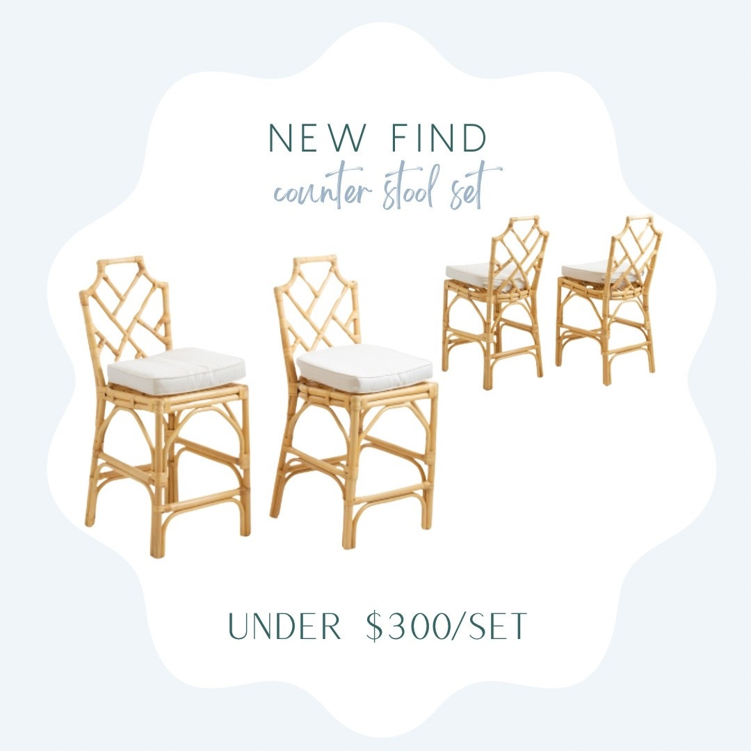 Bamboo counter stools : designer look for MUCH less! Under $300 for the set! 

Serena and Lily lookalike, Serena and Lily look for less, kitchen stools, coastal furniture, classic coastal kitchen, coastal kitchen, coastal style 
