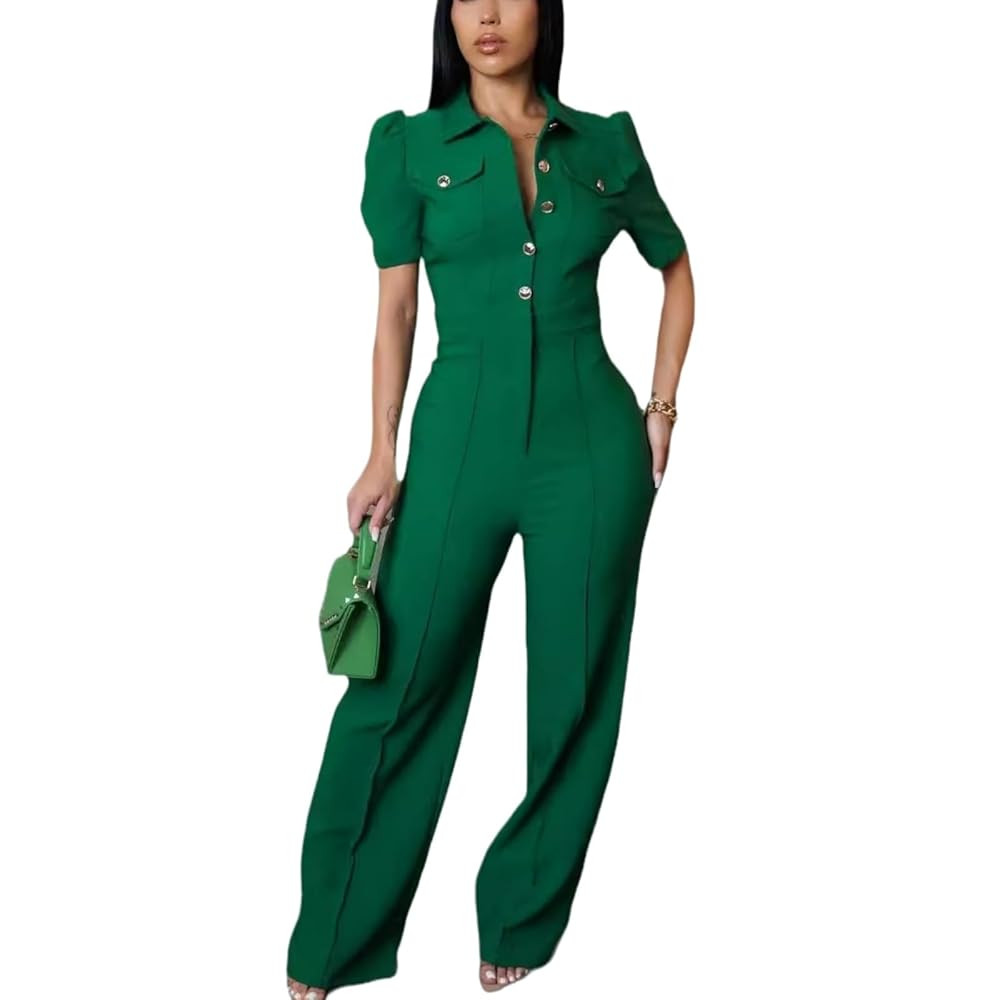 Women's fashionable, sexy, elegant, high waisted, wide leg pants, club business party button jump... | Amazon (US)