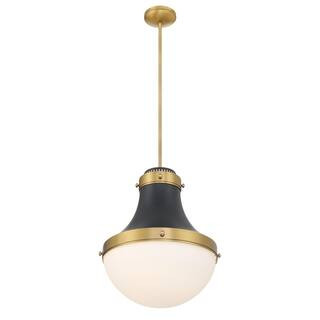 Purelight 100-Watt 1-Light Dark Matte Black and Legacy Brass Globe Pendant Light with Opal Glass Shade, No Bulb Included | The Home Depot