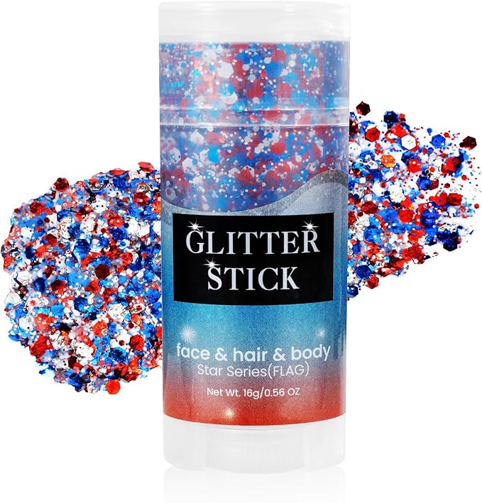 Mysense Patriotic Red White and Blue Face Hair Body Glitter Stick,4th of July Outfits and Accesso... | Amazon (US)