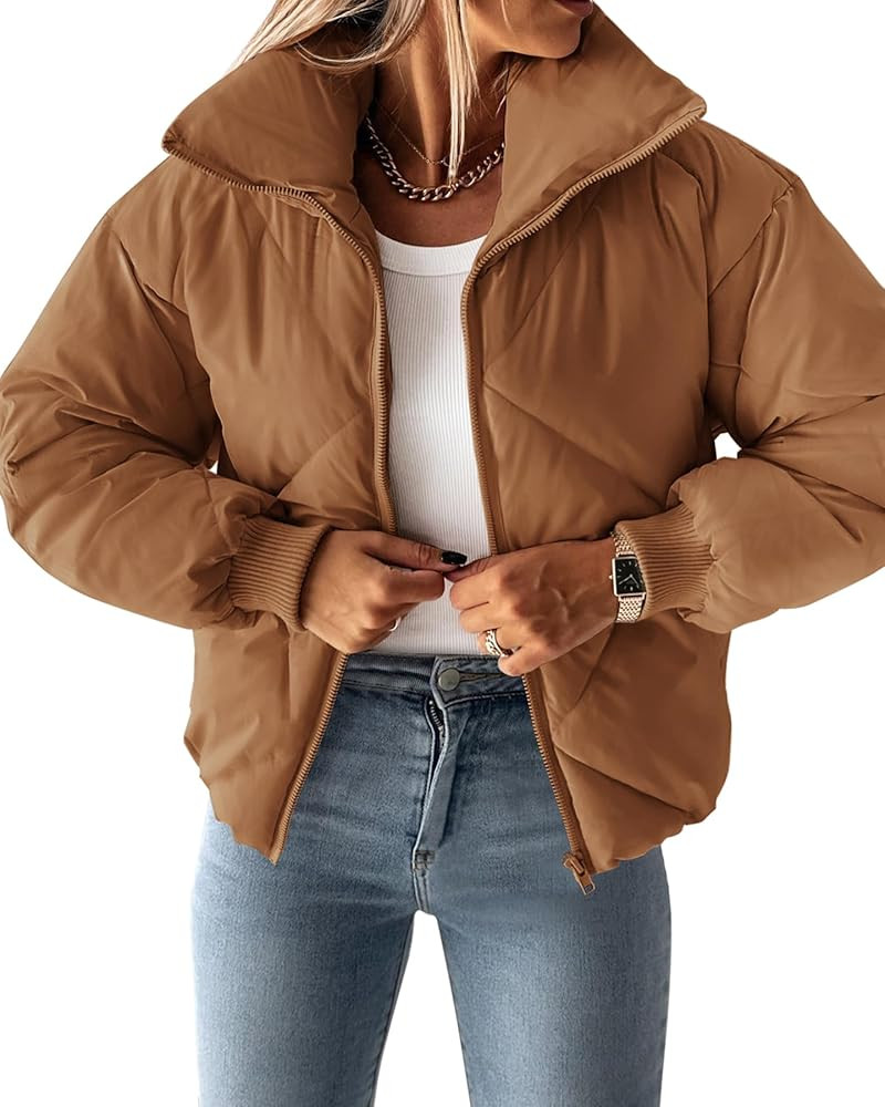 ZESICA Women's Winter Cropped Puffer Jacket Long Sleeve Zip Up Quilted Short Down Coat with Pocke... | Amazon (US)