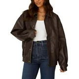 PRETTYGARDEN Women's Faux Leather Motorcycle Jacket Trendy Fall Spring Clothes Oversized Zip Up W... | Walmart (US)