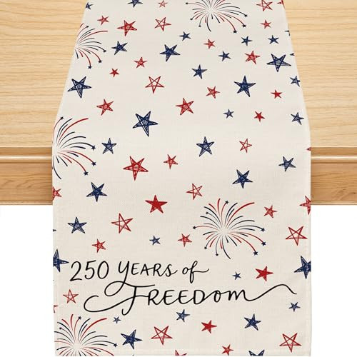 4th of July Table Runner, 250 Anniversary America Table Runner USA Memorial Day Patriotic Decorations Freedom Blue Red Stars 250th Anniversary Merchandise Home Party Table Decorations 13x108 Inch | Amazon (US)