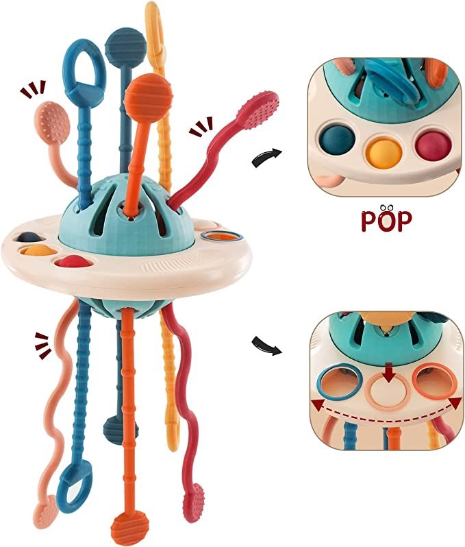 Montessori Toys for 18M+, UFO Food Grade Silicone Pull String Activity Toy, Sensory Toys for Todd... | Amazon (US)