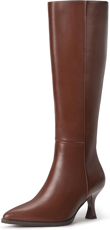 IDIFU Women's IN3 Knee High Tall Boots Gogo Pointed Toe Low Kitten Heel Long Fall Boot Side Zippe... | Amazon (US)