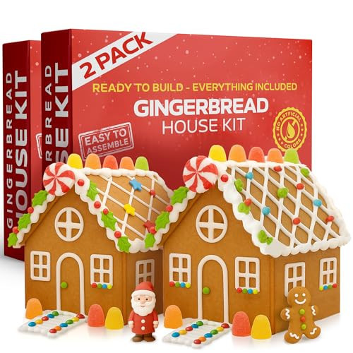 Gingerbread House Kit - Set of 2 Houses, 16 Piece Holiday Cookie Decorating Kit - Easy to Assemble Christmas Gingerbread House for Kids - Pre-Baked, Candy & Icing – Fun Holiday Activity for Christmas | Amazon (US)