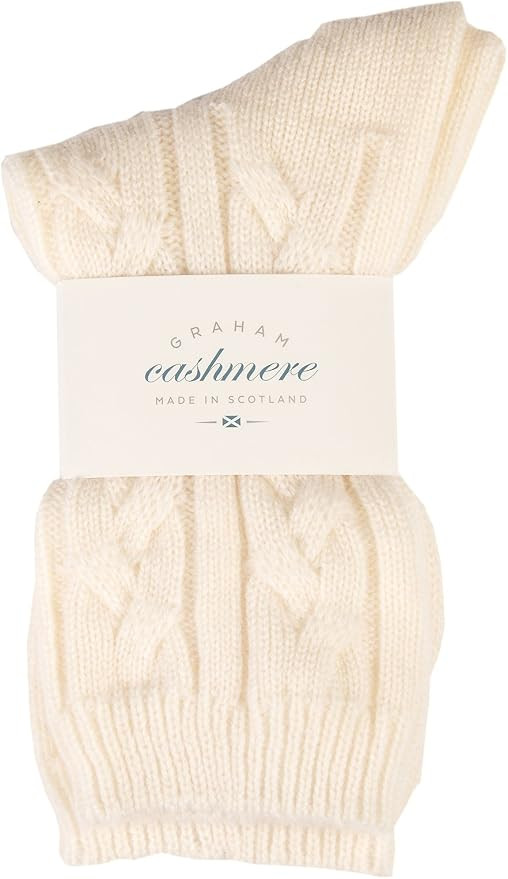 Graham Cashmere - Pure Cashmere Cable Bed Socks - Made in Scotland - Gift Boxed - Ivory White : A... | Amazon (UK)