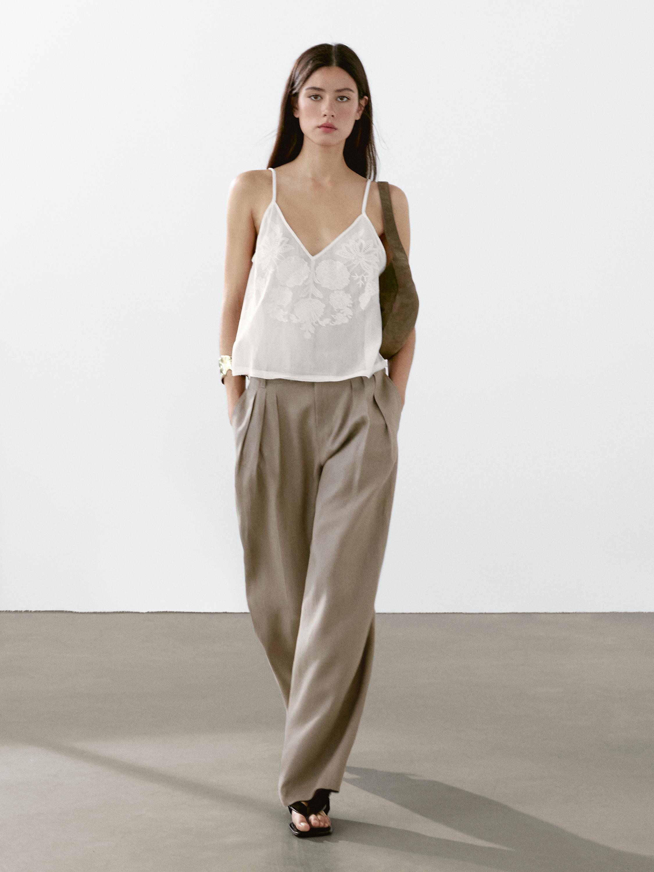 Hose aus reinem Leinen mit dreifacher Bundfalte | Massimo Dutti DE