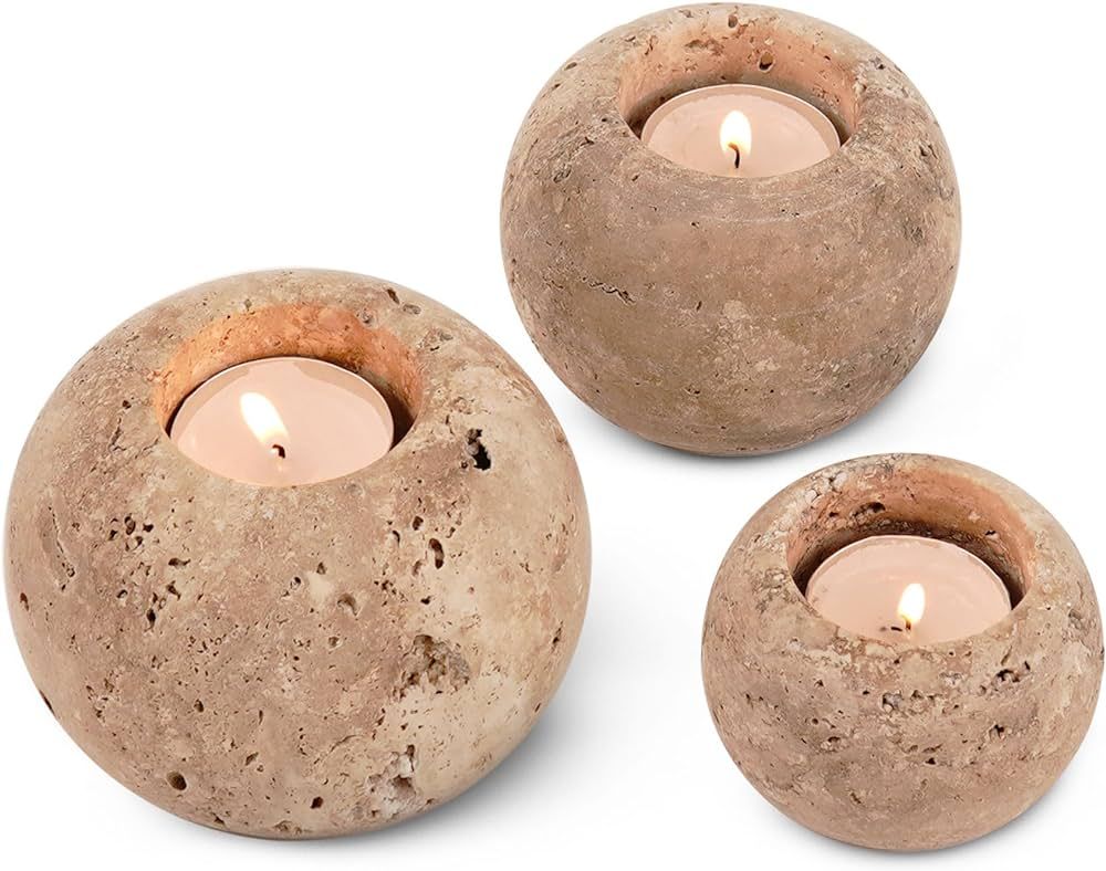 Radicaln Marble Tealight Candle Holder Travertine Handmade Set of 3 Votive Holder for Small Candl... | Amazon (US)