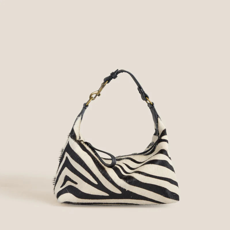 Small Maurice Hobo w/ Convertible Handle - Black & Cream Zebra | Parker Thatch