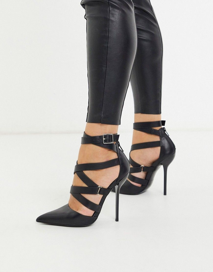 ASOS DESIGN Poke caged stiletto high heels in black | ASOS (Global)