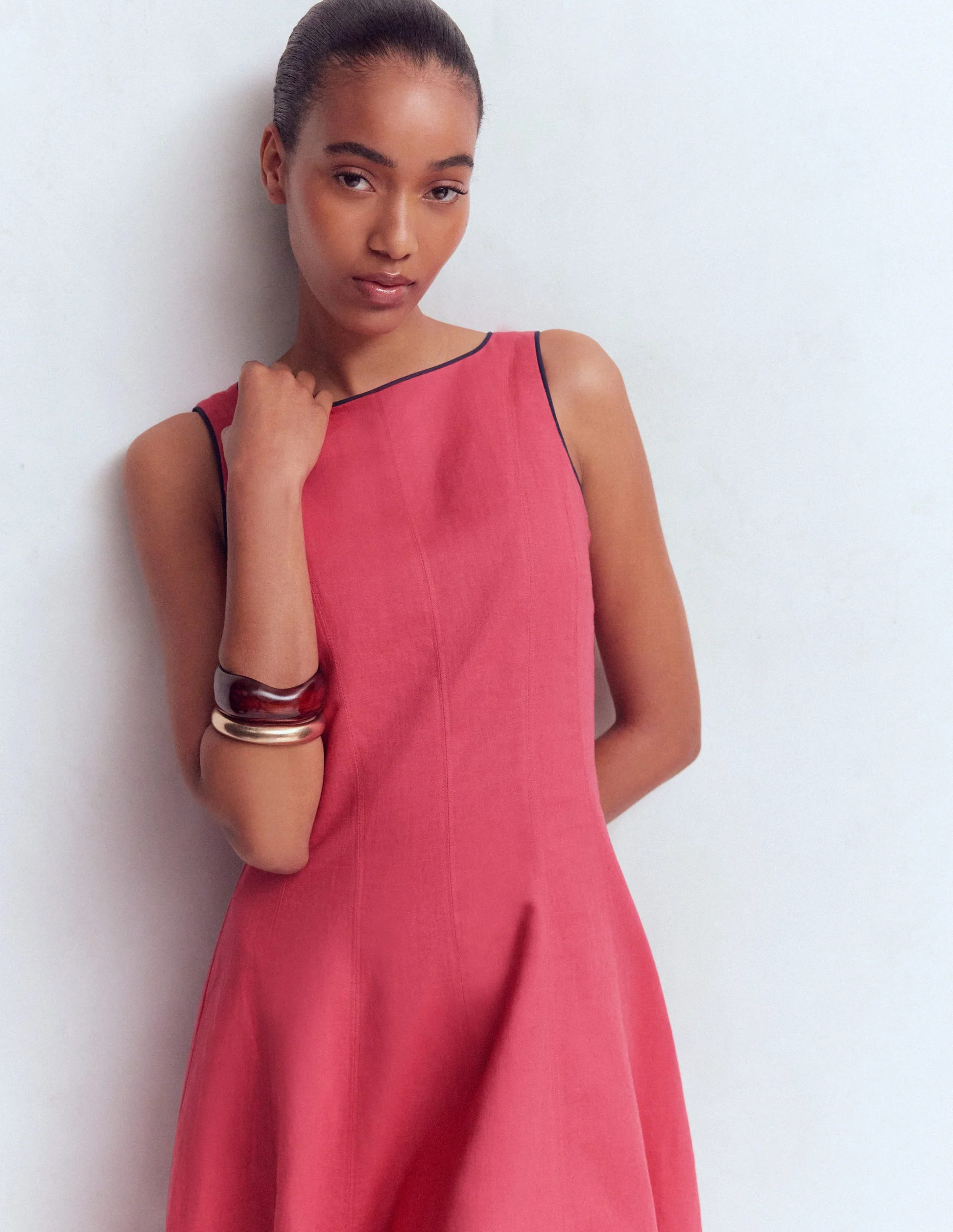 Robe midi Annet en lin mélangé-Blush cerise | Boden FR