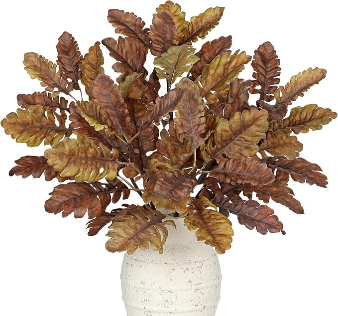 Faux Oak Leaf Branches 5 Pcs Fall Leaf Stems for Vases, 18" Fall Leaves Stems Artificial Oak Bran... | Amazon (US)