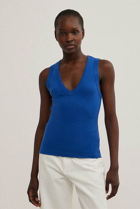 Fine Rib V-Neck Tank Top | Witchery (AU)