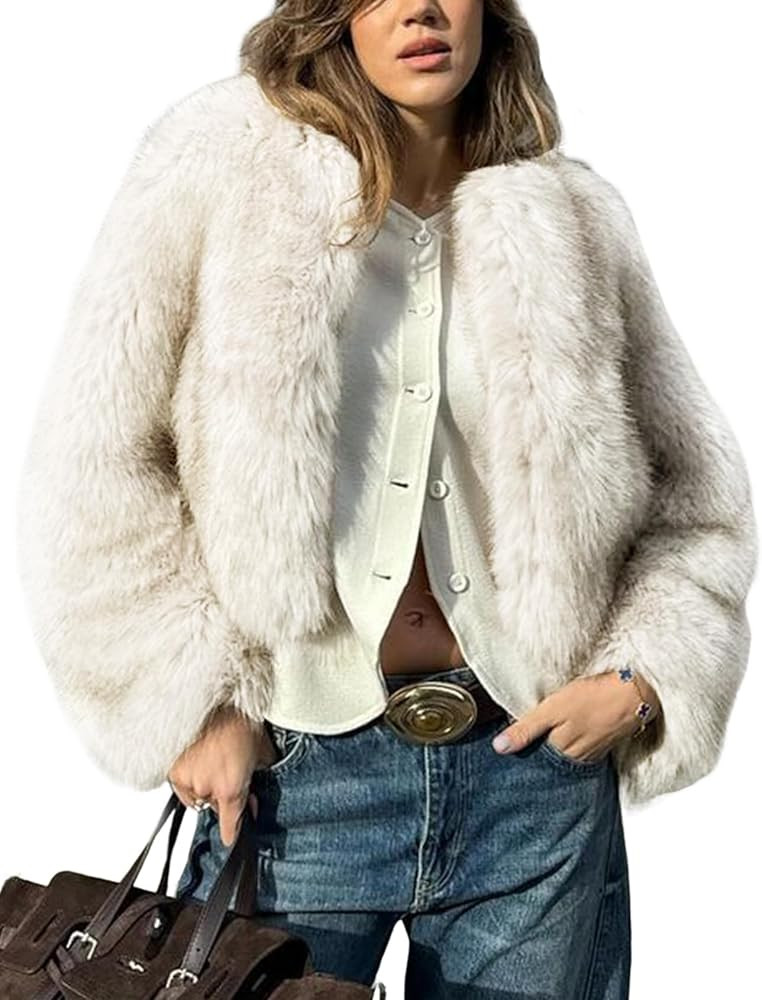 Wyeysyt Womens Faux Fur Coat Cropped Fur Jacket Fluffy Long Sleeve Open Front Fuzzy Winter Warm O... | Amazon (US)